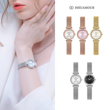 [보석감정서 증정] 여성 메탈 메쉬밴드시계 DAW3201M 원형 다이아몬드시계