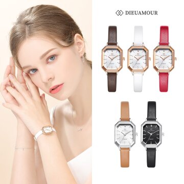 [보석감정서 증정] 여성 가죽밴드시계 DAW7102L 스퀘어 다이아몬드시계