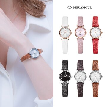 [보석감정서 증정] 여성 가죽밴드시계 DAW3202L 원형 다이아몬드시계