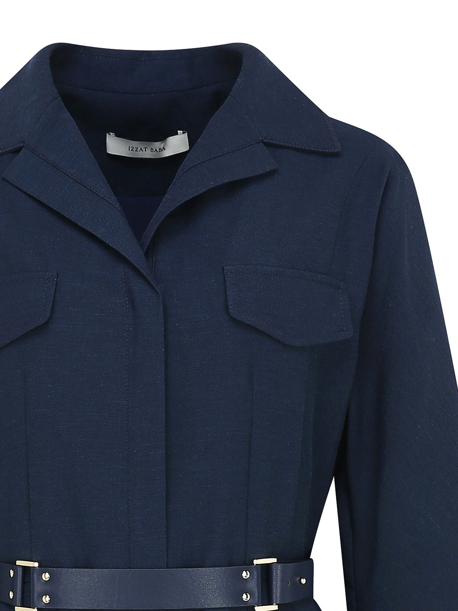 린넨 턴업 오픈 칼라 원피스 (NAVY)