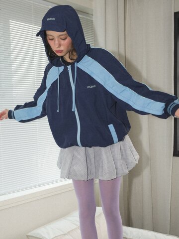 [LINE] 후드 배색 믹스 윈드브레이커 (Blue)