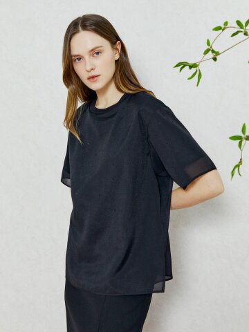 모던 시스루 슬리브 블라우스 