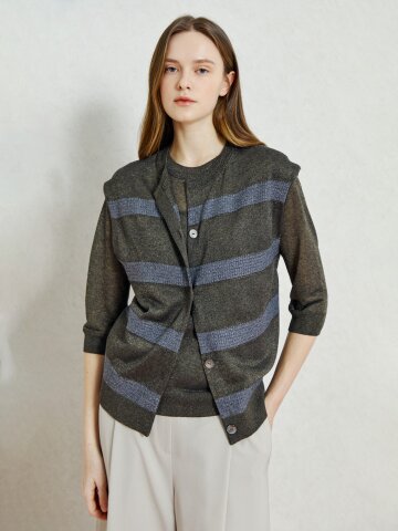 소프트 스트라이프 메탈 니트 베스트 