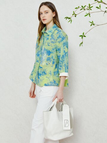 컬러 포인트 플로럴 프린트 블라우스 