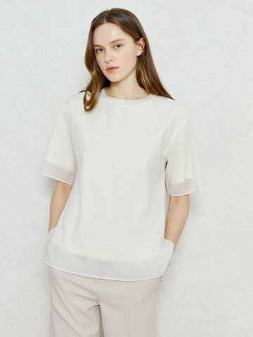 모던 시스루 슬리브 블라우스 