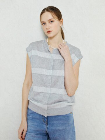 소프트 스트라이프 메탈 니트 베스트 