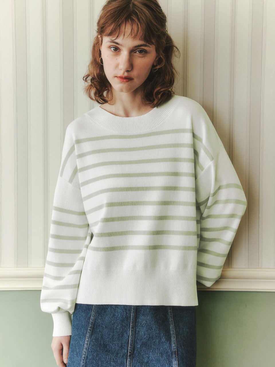[3컬러] 스트라이프 라운드넥 니트