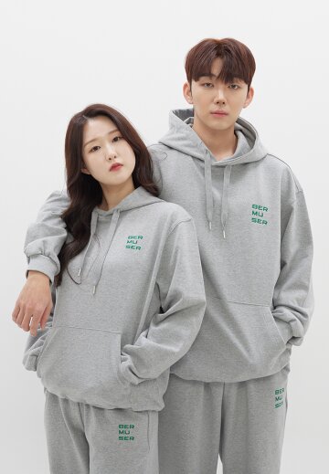 레터링 B자수 오버핏 치즈쮸리 후드티_GRAY