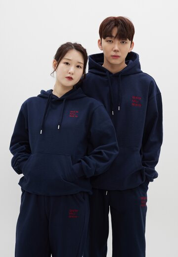 레터링 B자수 오버핏 치즈쮸리 후드티_NAVY