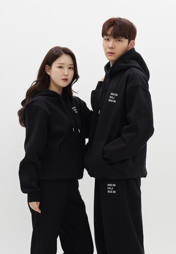 레터링 B자수 오버핏 치즈쮸리 후드티_BLACK