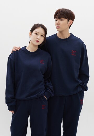 레터링 B자수 오버핏 치즈쮸리 맨투맨_NAVY