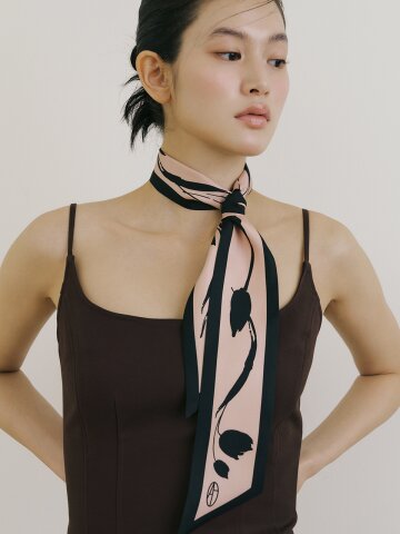 Bloom Long Twilly Silk Scarf - Rose