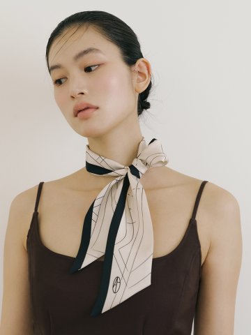 Pattern Long Twilly Silk Scarf - Beige