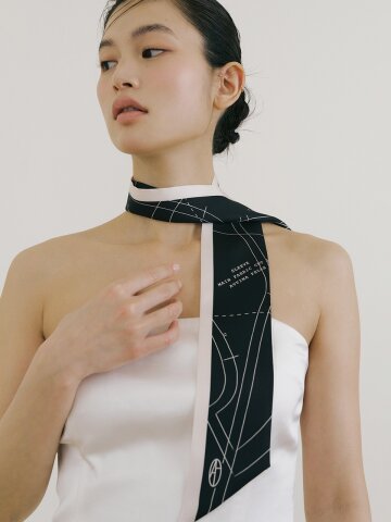 Pattern Long Twilly Silk Scarf - Black