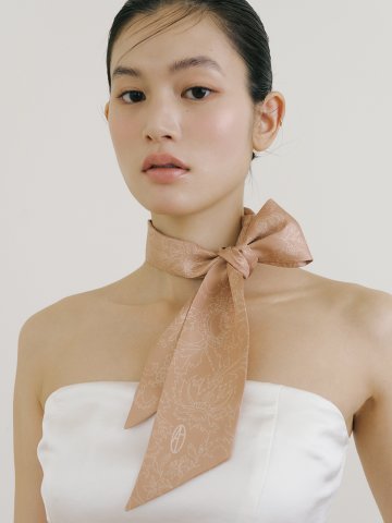 Bouquet Long Twilly Silk Scarf - Mocha