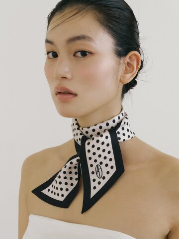 Dot Long Twilly Silk Scarf - Black/Cream