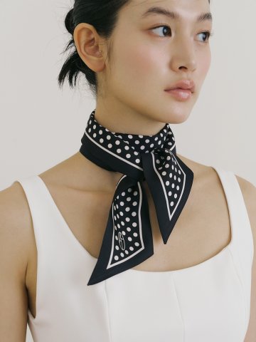 Dot Long Twilly Silk Scarf - Black