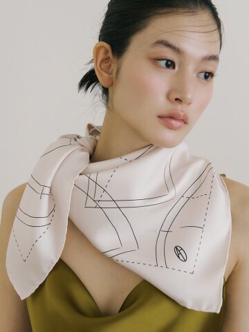 Pattern Square Silk Scarf 90 - Beige