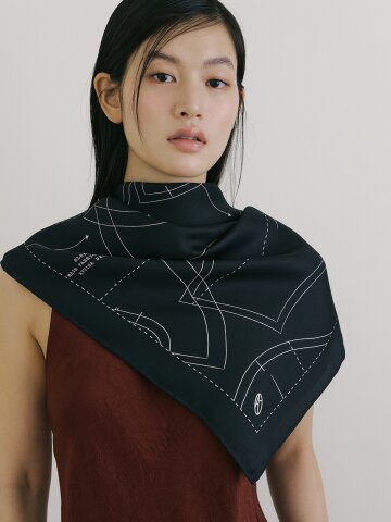 Pattern Square Silk Scarf 90 - Black