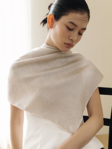 Bouquet Square Silk Scarf 90 - Sand