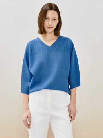 린넨 홀가먼트 브이넥 풀오버 니트 