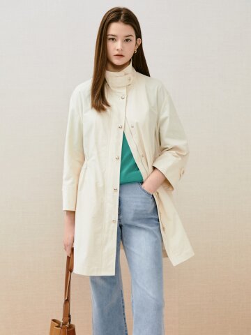 스트링 하이넥 칼라 하프 점퍼 