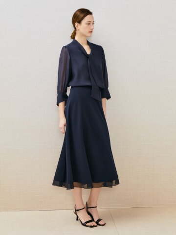 시스루 헴 밴딩 플레어 스커트 