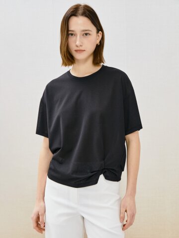 트위스트 헴 하프 슬리브 티셔츠 