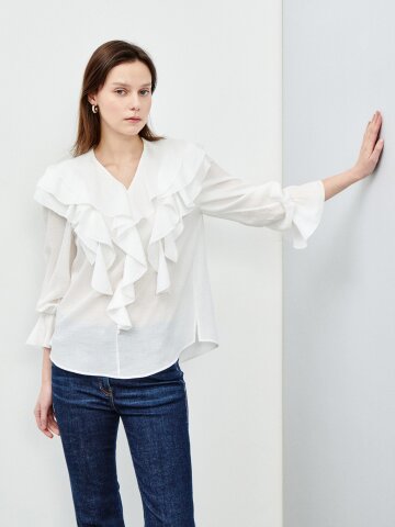 로맨틱 러플 와이드 칼라 프릴 블라우스 