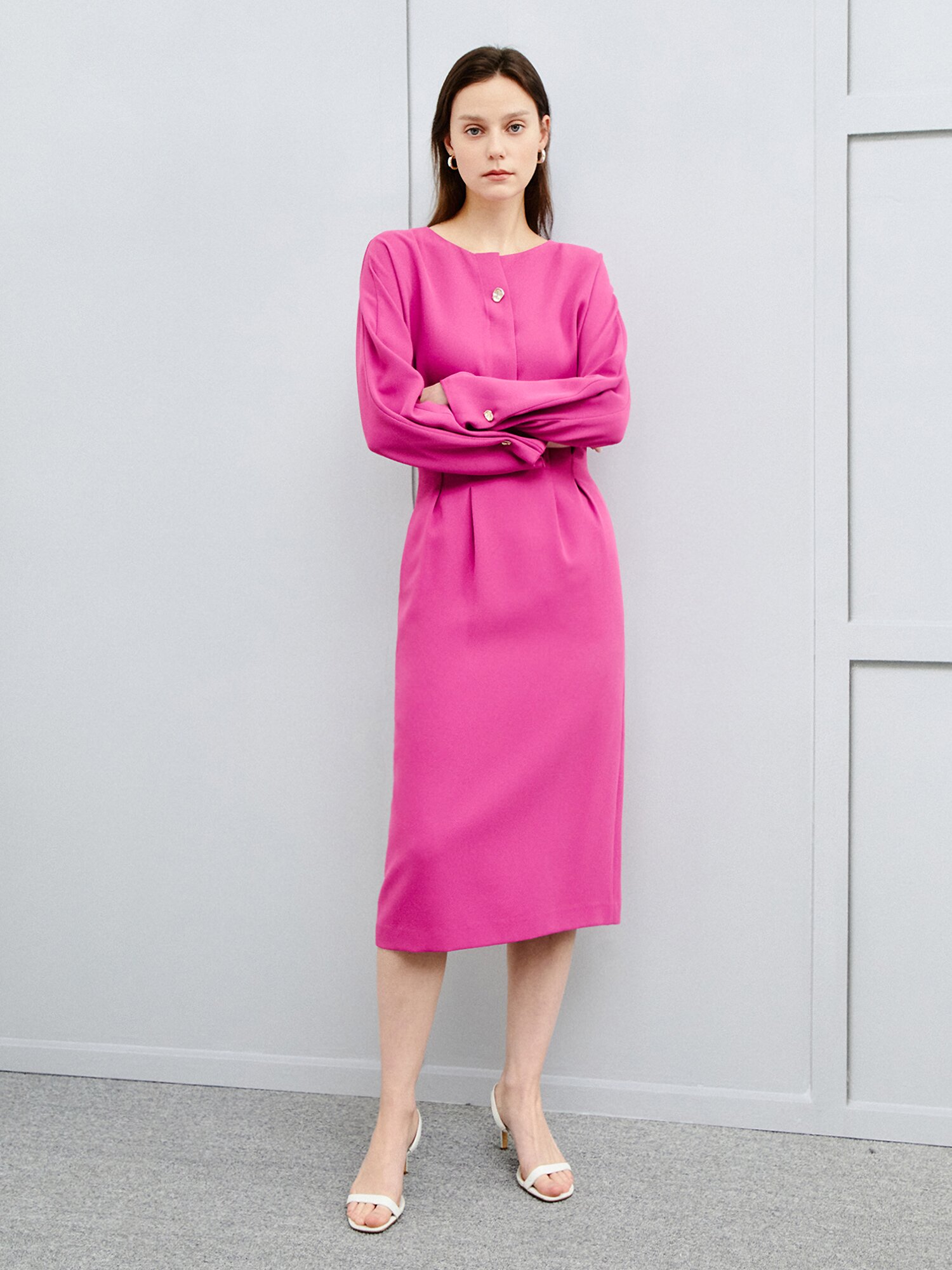 모던 테일러링 백슬릿 포켓 스커트 (MAGENTA)