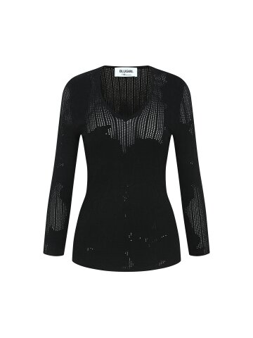 펀칭 로즈 배색 풀오버 니트 