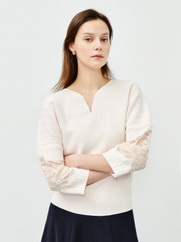 슬리브 레이스 디테일 니트 