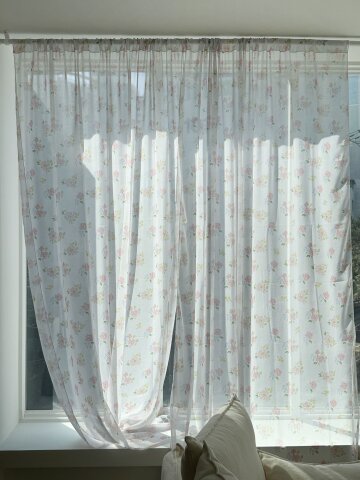 핑크 플라워 쉬폰 빈티지 가리개 커튼