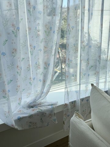 리틀 블루 플라워 쉬폰 가리개 커튼
