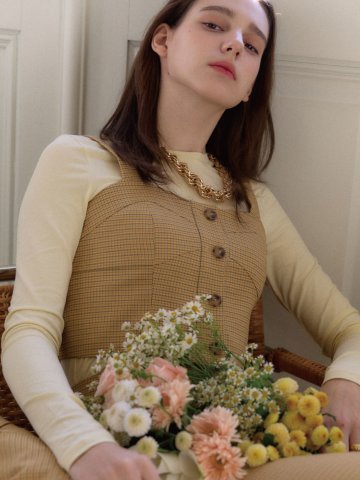 체크 크롭 뷔스티에 탑_Y21YNV001