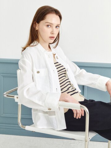 실크 배색 플랩 하이넥 재킷 