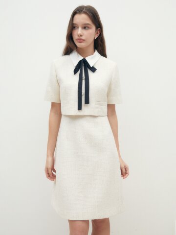 트위드 디테쳐블 칼라 재킷 원피스 