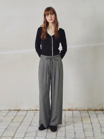 더블 버튼 핀턱 와이드 팬츠 