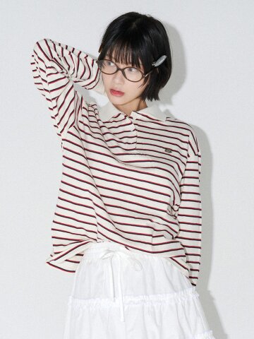 스트라이프 카라 티셔츠 (아이보리)