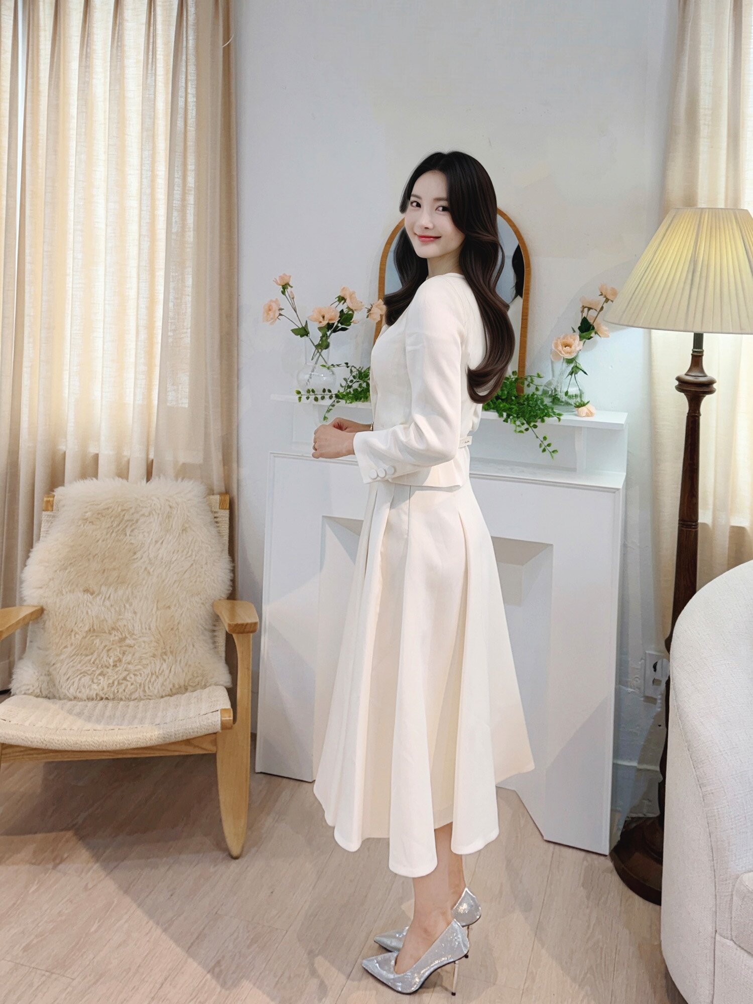 엘레강스 데일리 미디 스커트 (OFF WHITE)
