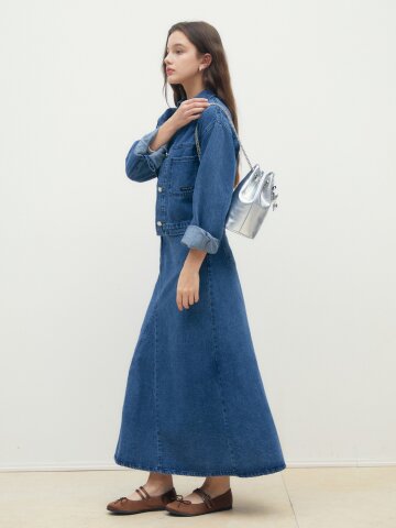 백 밴딩 A라인 데님 스커트 