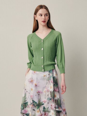 케이블 쥬얼 버튼 브이넥 가디건 