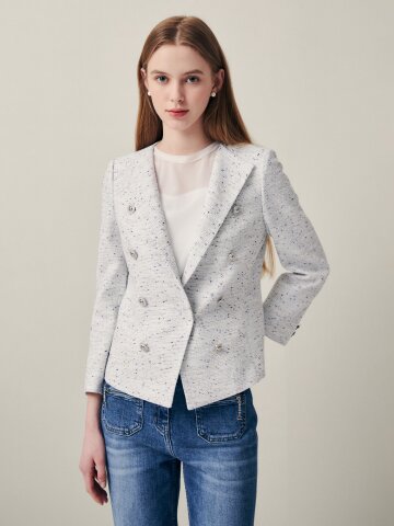 메탈 버튼 글리터 믹스 트위드 블레이저 