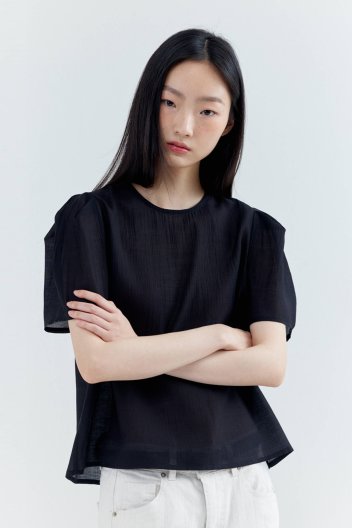 퍼프 슬리브 베이직 반팔 블라우스 블랙





