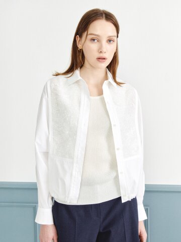 글리터 자수 배색 블라우스 
