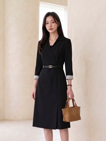 슬릿 칼라 H라인 원피스 