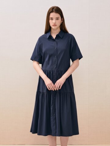 티어드 A라인 셔츠 원피스 
