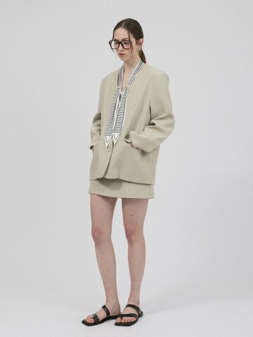 WD_Striped scarf jacket and skirt set_LIGHT BEIGE