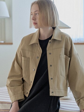 Color Stitch Trucker Jacket - BEIGE