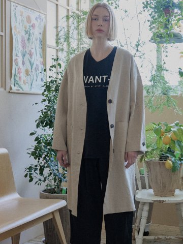 Linen Long Jacket - OATMEAL